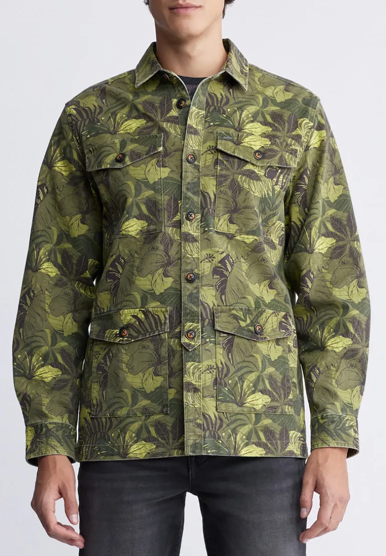 Jicama Men's Shacket in Sphagnum Green Print - BM24340