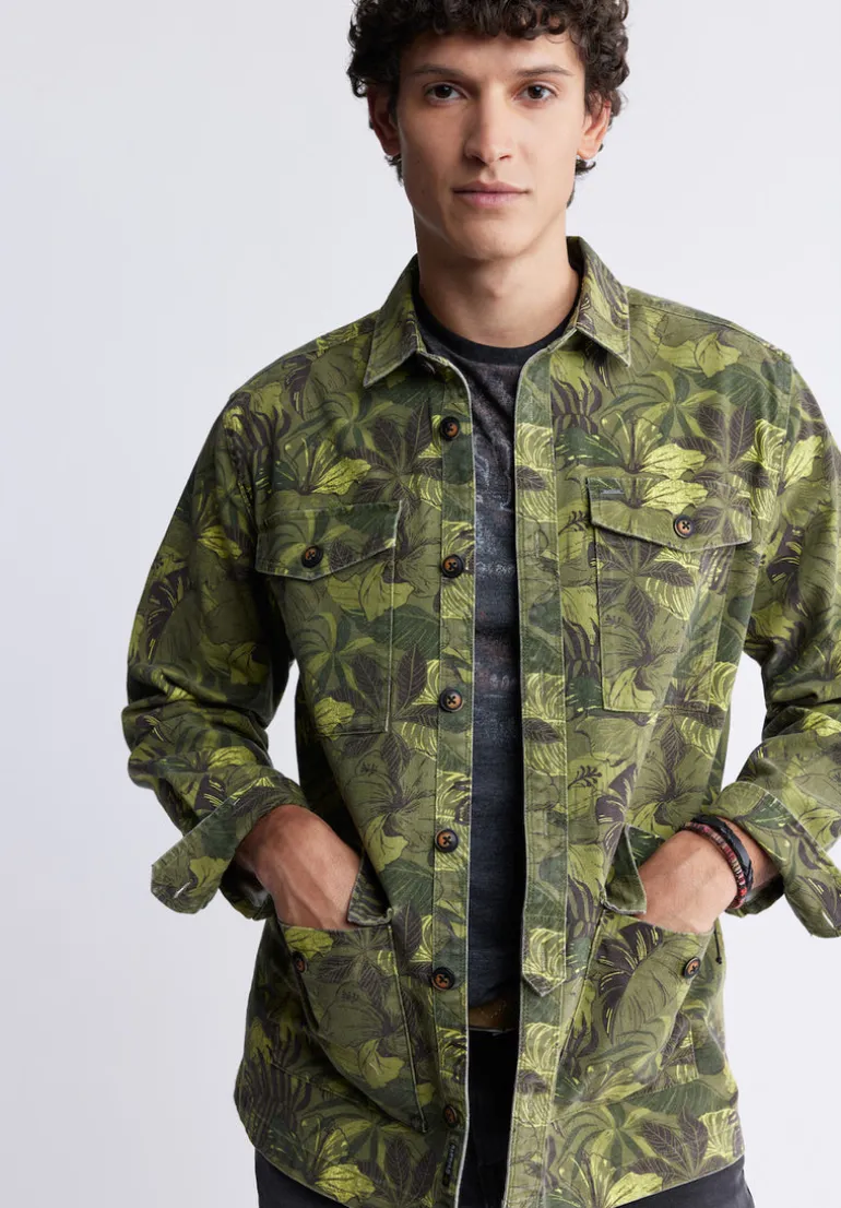 Jicama Men's Shacket in Sphagnum Green Print - BM24340