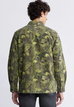 Jicama Men's Shacket in Sphagnum Green Print - BM24340