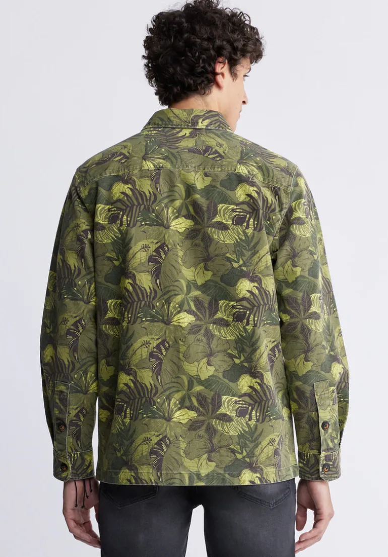 Jicama Men's Shacket in Sphagnum Green Print - BM24340