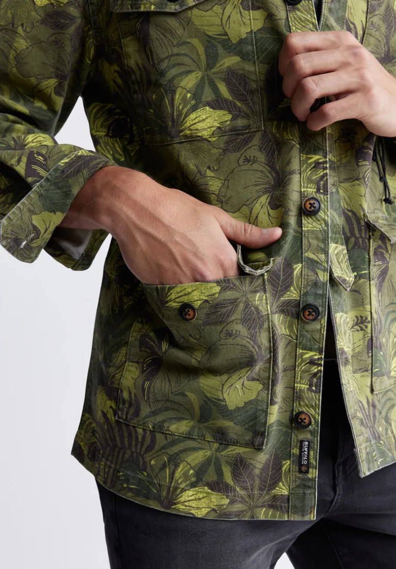 Jicama Men's Shacket in Sphagnum Green Print - BM24340