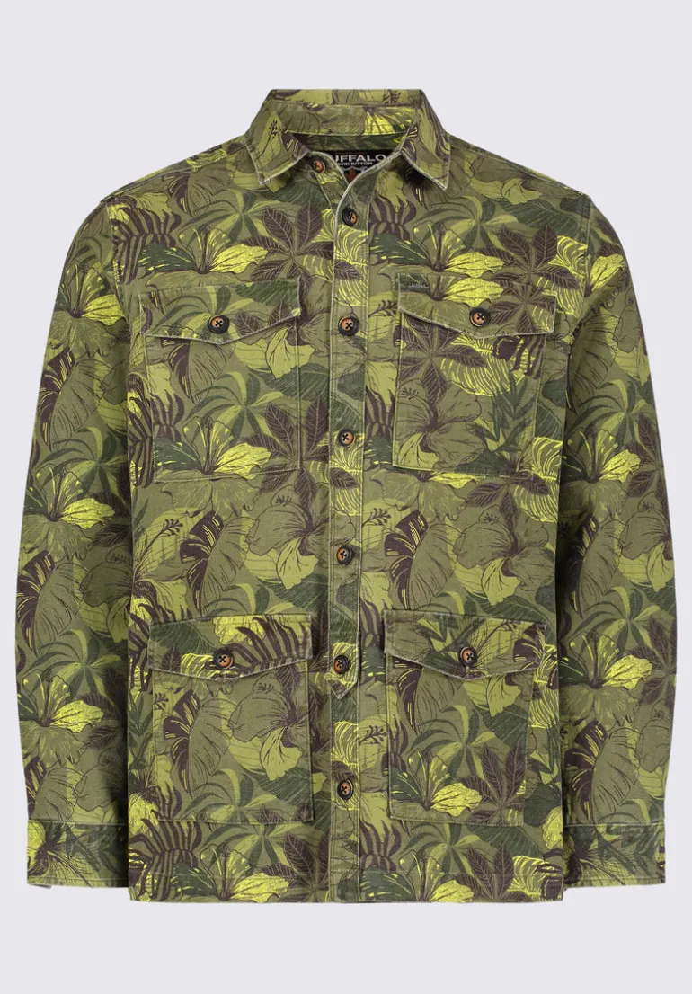 Jicama Men's Shacket in Sphagnum Green Print - BM24340