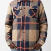 Jiref Men’s Hoodie Shacket in Tan & Navy Plaid - BM24048