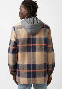 Jiref Men’s Hoodie Shacket in Tan & Navy Plaid - BM24048