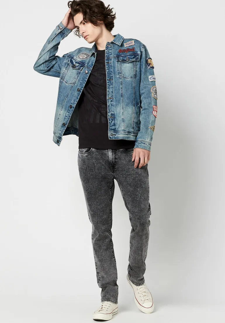 Joe Patched Men's Jean Jacket in Blue Vintage and Worn - BM22143