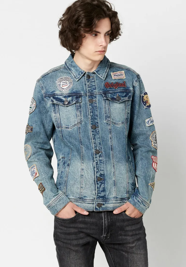 Joe Patched Men's Jean Jacket in Blue Vintage and Worn - BM22143
