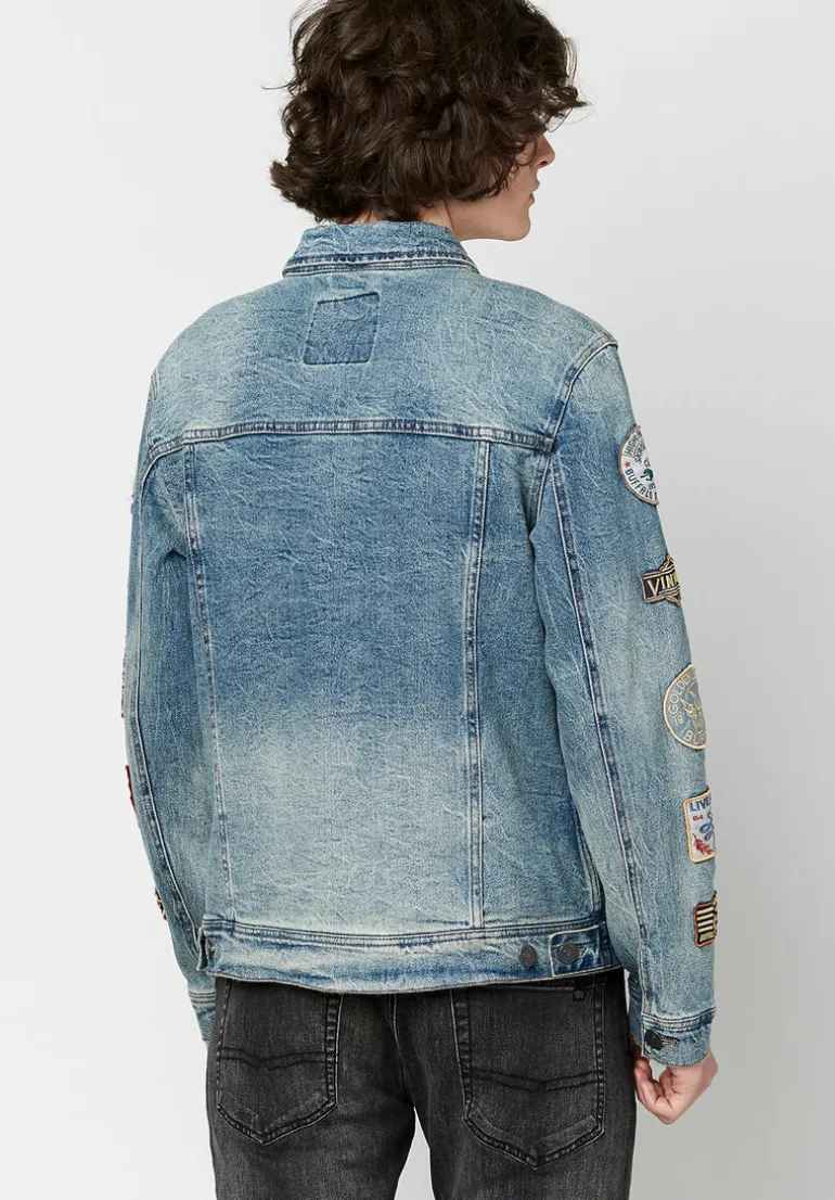 Joe Patched Men's Jean Jacket in Blue Vintage and Worn - BM22143