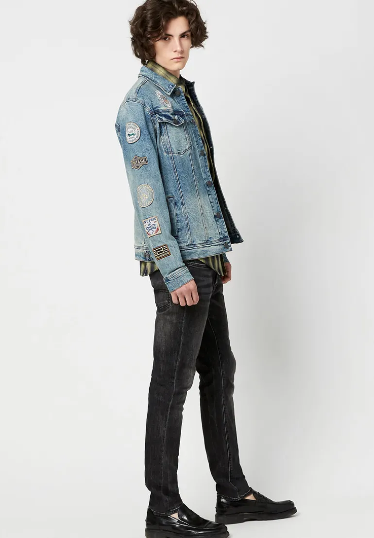 Joe Patched Men's Jean Jacket in Blue Vintage and Worn - BM22143