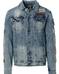 Joe Patched Men's Jean Jacket in Blue Vintage and Worn - BM22143