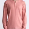 Kaduk Men's Long-Sleeve Burnout Henley Top, Red Ochre - BM24237