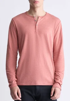 Kaduk Men's Long-Sleeve Burnout Henley Top, Red Ochre - BM24237