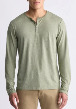 Kaduk Men's Long-Sleeve Burnout Henley Top, Army Green - BM24237