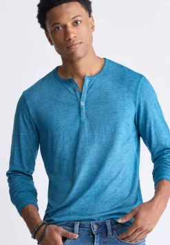 Kaduk Men's Long-Sleeve Burnout Henley Top, Atlantic Blue - BM24237