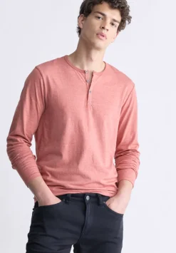 Kaduk Men's Long-Sleeve Burnout Henley Top, Red Ochre - BM24237