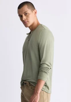 Kaduk Men's Long-Sleeve Burnout Henley Top, Army Green - BM24237