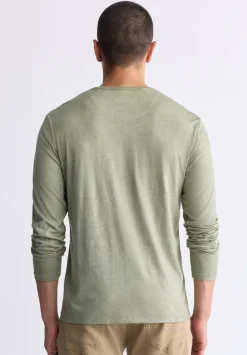 Kaduk Men's Long-Sleeve Burnout Henley Top, Army Green - BM24237