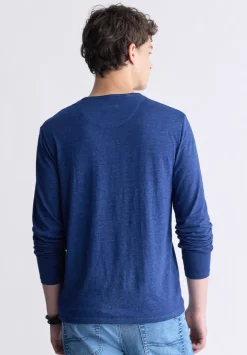 Kaduk Men's Long-Sleeve Burnout Henley Top, Whale - BM24237