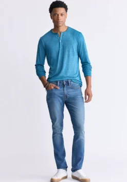 Kaduk Men's Long-Sleeve Burnout Henley Top, Atlantic Blue - BM24237