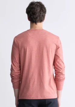 Kaduk Men's Long-Sleeve Burnout Henley Top, Red Ochre - BM24237