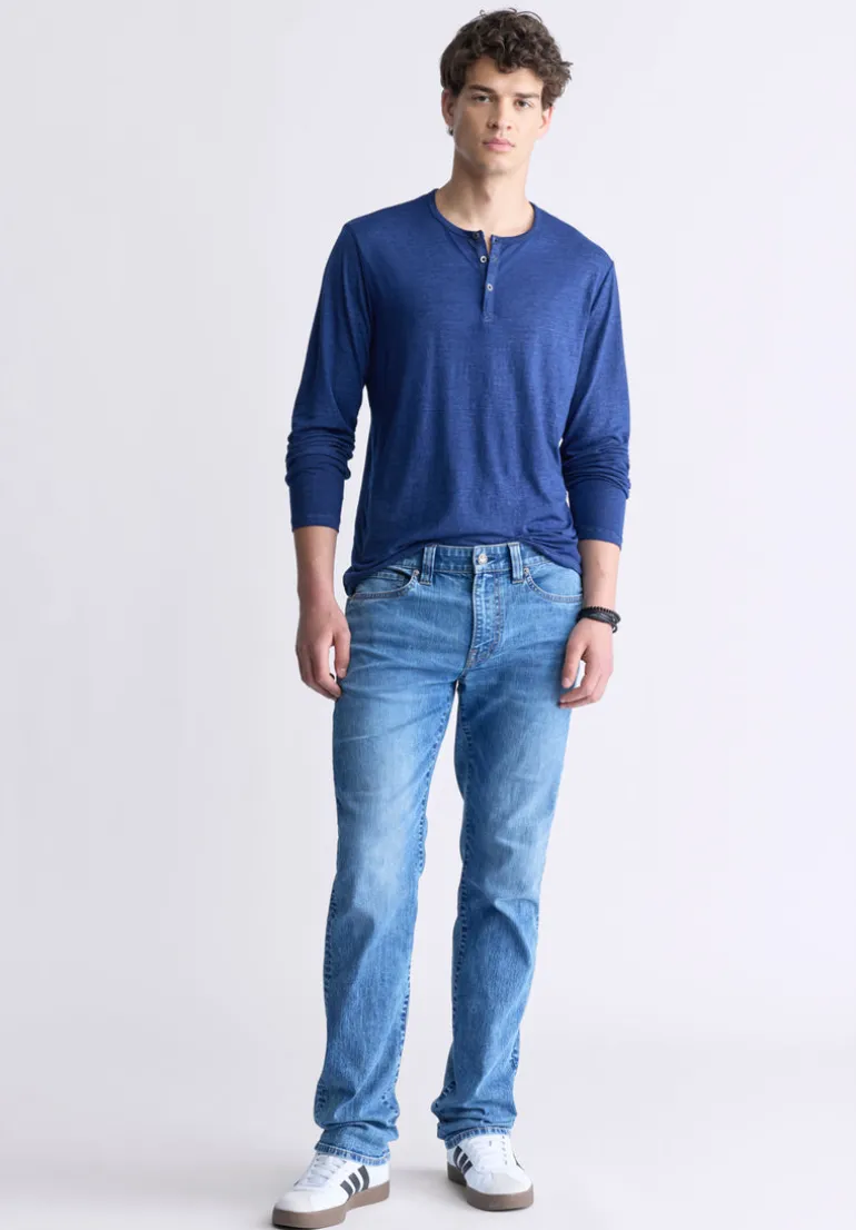 Kaduk Men's Long-Sleeve Burnout Henley Top, Whale - BM24237