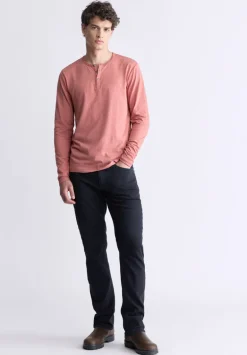 Kaduk Men's Long-Sleeve Burnout Henley Top, Red Ochre - BM24237