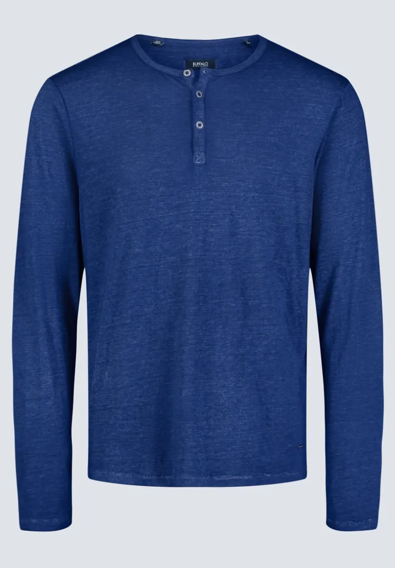 Kaduk Men's Long-Sleeve Burnout Henley Top, Whale - BM24237
