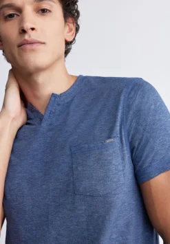 Kadyo Men's Pocket Henley Top in Whale Blue - BM24345