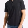 Kamel Men's Short-Sleeve Jersey Henley Top, Black - BM24602