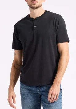 Kamel Men's Short-Sleeve Jersey Henley Top, Black - BM24602