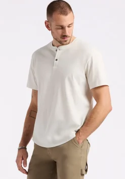 Kamel Men's Short-Sleeve Jersey Henley Top, Milk - BM24602