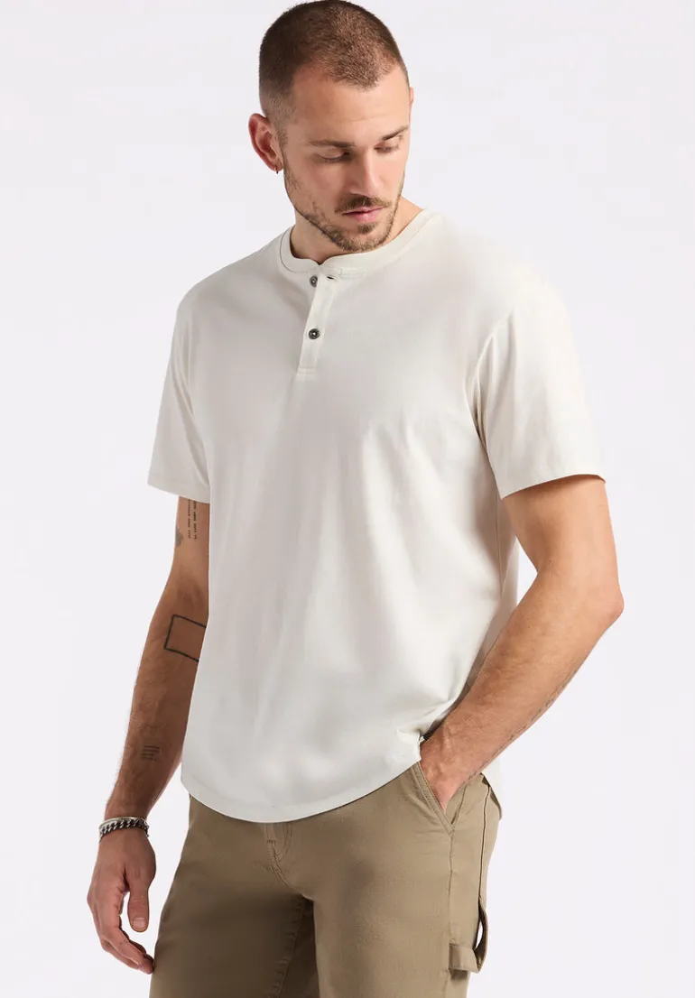 Kamel Men's Short-Sleeve Jersey Henley Top, Milk - BM24602