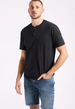 Kamel Men's Short-Sleeve Jersey Henley Top, Black - BM24602