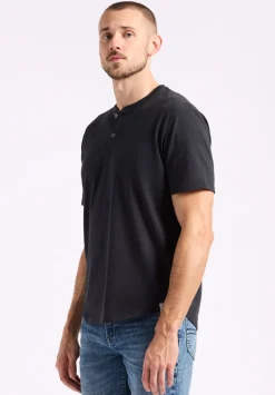 Kamel Men's Short-Sleeve Jersey Henley Top, Black - BM24602