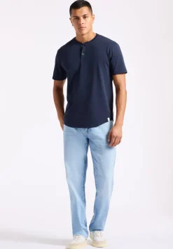 Kamel Men's Short-Sleeve Jersey Henley Top, Midnight Blue - BM24602