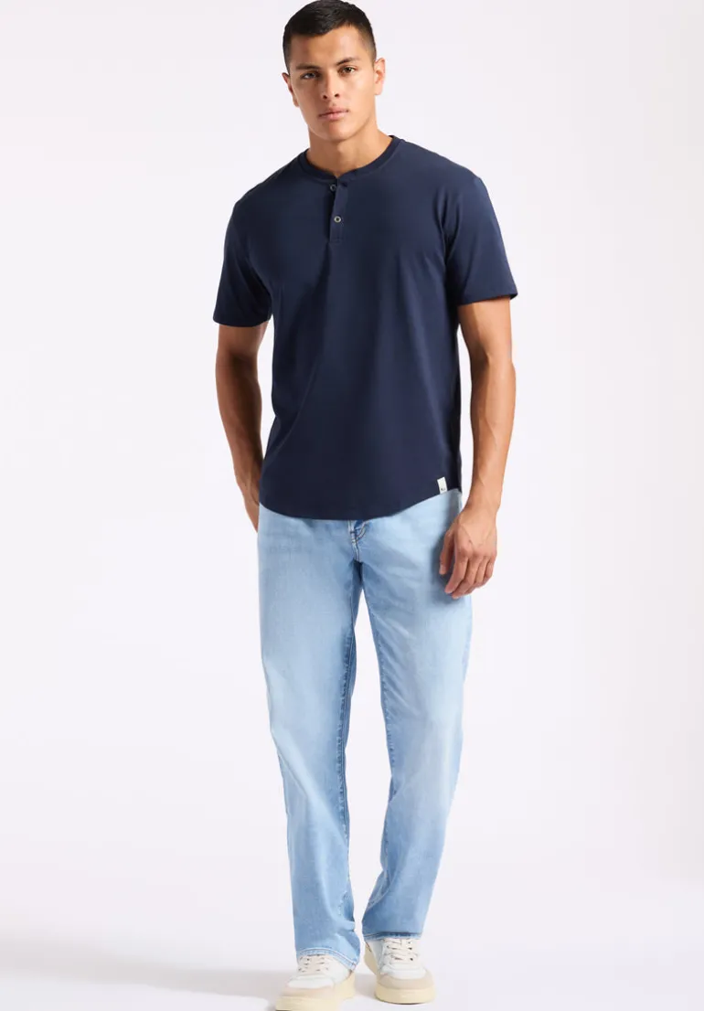 Kamel Men's Short-Sleeve Jersey Henley Top, Midnight Blue - BM24602