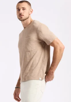 Kander Men's Slub Knit Crew Neck Pocket T-Shirt, Tuffet Beige - BM24606