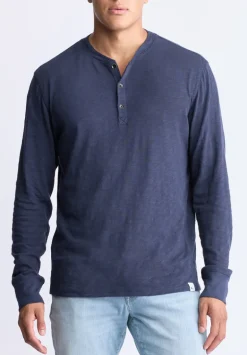 Kandid Men's Long-Sleeve Henley Top, Midnight Blue - BM24522