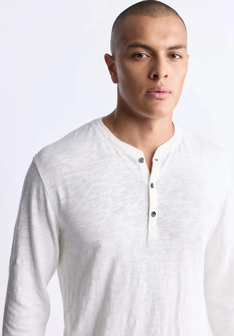 Kandid Men's Long-Sleeve Henley Top, Milk - BM24522