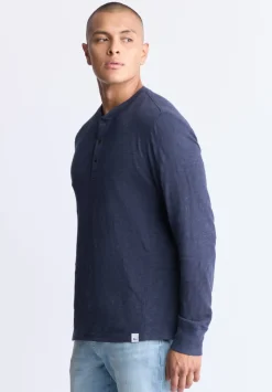 Kandid Men's Long-Sleeve Henley Top, Midnight Blue - BM24522
