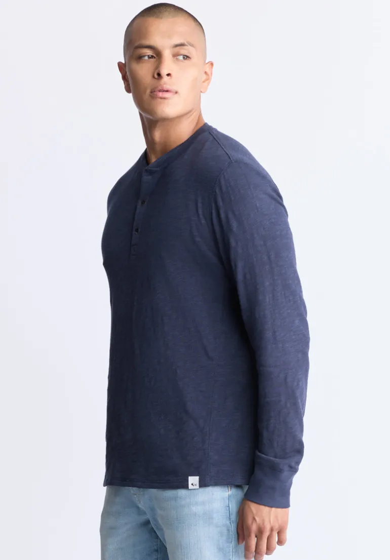 Kandid Men's Long-Sleeve Henley Top, Midnight Blue - BM24522