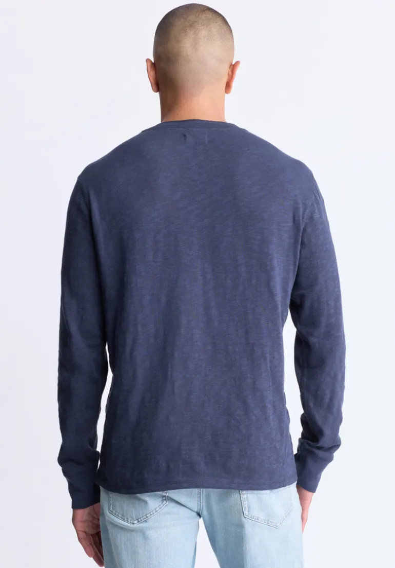 Kandid Men's Long-Sleeve Henley Top, Midnight Blue - BM24522