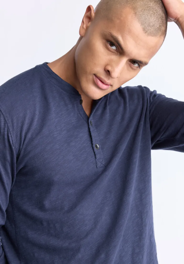Kandid Men's Long-Sleeve Henley Top, Midnight Blue - BM24522