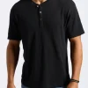 Kandido Men's Short Sleeve Slub Jersey Relaxed Henley Top, Black - BM24605