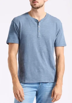 Kandido Men's Short Sleeve Slub Jersey Relaxed Henley Top, Mirage Blue - BM24605