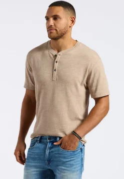 Kandido Men's Short Sleeve Slub Jersey Relaxed Henley Top, Tuffet Beige - BM24605