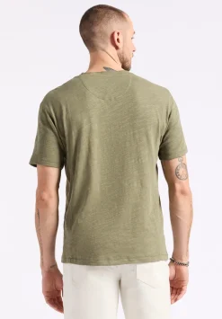 Kandido Men's Short Sleeve Slub Jersey Relaxed Henley Top, Army Green - BM24605