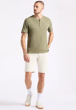 Kandido Men's Short Sleeve Slub Jersey Relaxed Henley Top, Army Green - BM24605