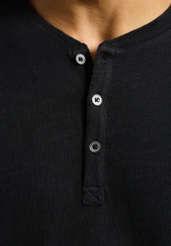 Kandido Men's Short Sleeve Slub Jersey Relaxed Henley Top, Black - BM24605