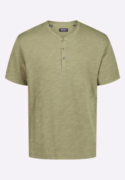 Kandido Men's Short Sleeve Slub Jersey Relaxed Henley Top, Army Green - BM24605