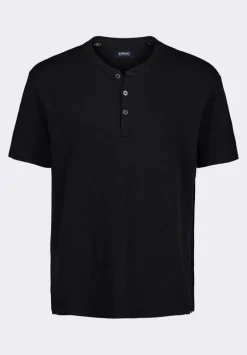 Kandido Men's Short Sleeve Slub Jersey Relaxed Henley Top, Black - BM24605